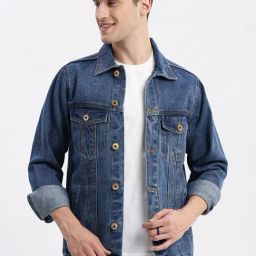 SHOWOFF Blue Denim Slim Fit Solid Jacket-image-66