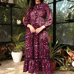 OTABU Floral Print Tie-Up Neck A-Line Maxi Dress-image-48