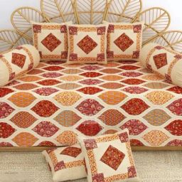 Living Roots Printed Red 300 TC Cotton Single Diwan - Set of 8-16