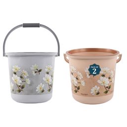 Kuber Industries Grey & Brown 2 Pieces Floral Printed Bucket 18L-33