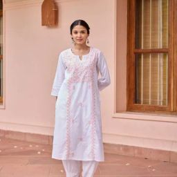 House Of Chikankari White Cotton Chikankari Kurti-picture-36