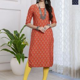 HERE&NOW Women Pack of 2 Ethnic Motifs Printed Festive Straight Kurtas-image-85
