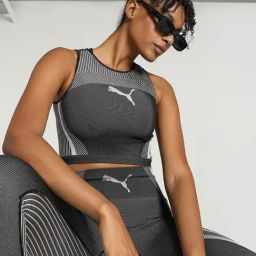 Puma Grey Striped Sports Cropped Tank Top-picture-12