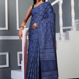 Unnati Silks Navy Cotton Printed Saree With Unstitched Blouse-image-42