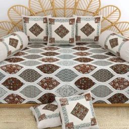 Living Roots Printed Green 300 TC Cotton Single Diwan - Set of 8-43