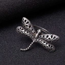 Panash Silver Plated Oxidized Adjustable Finger Ring-10