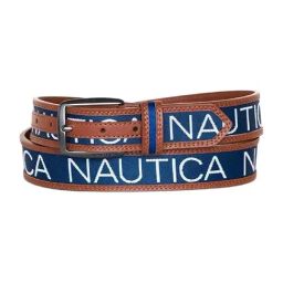 Nautica Navy & Brown Leather Waist Belt for Men-image-28