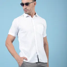 Crimsoune Club White Linen Blend Slim Fit Solid Casual Shirt-image-92