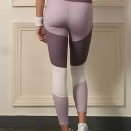 Soie Women's High-Waist Compression Waistband Ankle-Length Leggings With Tri-Color Block image 5