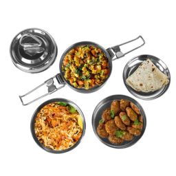 Sumeet Silver Stainless Steel 3 containers with 1 Lid and 1 Plate-image-90
