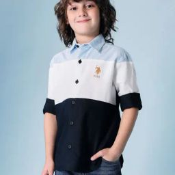 U.S. Polo Assn. Boys Blue & White Cotton Color Block Shirt-picture-41