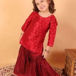 VASTRAMAY Girls Maroon Self Clothing Sets-image-18