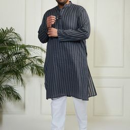 VASTRAMAY Plus Size Chevron Mandarin Collar Pure Cotton Kurta With Trousers-picture-43