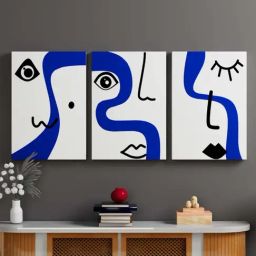 Art Street Blue Engineered Wood Mantra Face Line Wall Art - Set of 3-13