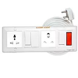 Elegant 3 Core 1.5 mm Cable 3 Pin Top 16 & 6 Amp Universal 2 Socket & 2 Switch ABS White Extension Board with Indicator 3 m Cable Length-16