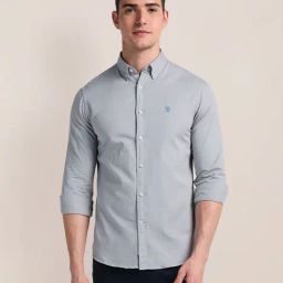 U.S. Polo Assn. Grey Regular Fit Cotton Shirt-image-23