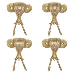 IndianShelf Gold Toned 4 Piece Brass Tribal Face Coat Hooks Key Holders-image-12