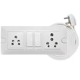 Elegant 3 Core 1.5 mm Cable 3 Pin Top 16 & 6 Amp Universal 2 Socket & 2 Switch ABS White Extension Board 3 m Cable Length-45