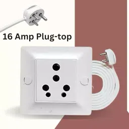 Elegant 3 Core 2.5 mm Cable 3 Pin Top 16 & 6 Amp Universal 1 Socket ABS White Extension Board 3 m Cable Length image 3