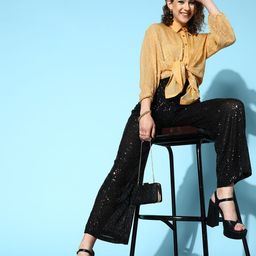 SASSAFRAS Women Stunning Gold Solid All That Glitters Shirt-image-5