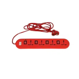 Elegant 3 Core 1.5 mm Cable 3 Pin Top 6 Amp Universal 4 Socket & 4 Switch ABS Red Extension Board 2 m Cable Length-6
