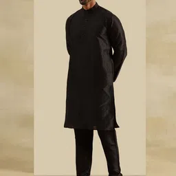 SOJANYA Band Collar Dupion Silk Straight Kurta With Pyjama & Nehru Jacket image 3