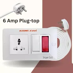 Elegant 3 Core 1.5 mm Cable 3 Pin Top 6 Amp Universal 1 Socket & 1 Switch ABS White Extension Board with Indicator 3 m Cable Length image 3