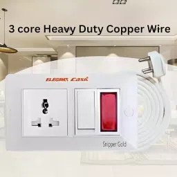 Elegant 3 Core 1.5 mm Cable 3 Pin Top 6 Amp Universal 1 Socket & 1 Switch ABS White Extension Board with Indicator 3 m Cable Length image 4