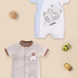 BABY GO Infant Boys Pack Of 2 Printed Pure Cotton Rompers-picture-14