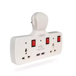 Elegant 6 Amp 2 Socket, 3 Switch & 2 USB ABS White Universal Plug with Indicator image 2