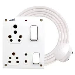 Elegant 3 Core 1.5 mm Cable 3 Pin Top 16 & 6 Amp 3 Socket, 2 Switch ABS White Extension Board with Indicator 10 m Cable Length-0