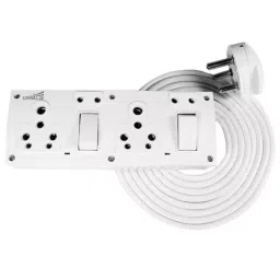 Elegant 3 Core 1.5 mm Cable 3 Pin Top 16 & 6 Amp 4 Socket, 2 Switch ABS White Extension Board 10 m Cable Length-17