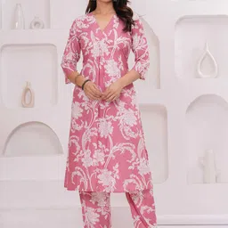 Fabmoha Women Floral Printed Pure Cotton Kurta with Trouser-picture-14