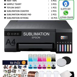 MY PRINT | Sublimation wired Printer Machine For Home Inkjet Printers| Printer L8050 With 6 Color Sublimation Ink, Including 200 Sublimation Paper | Heat Tape 5 Pcs | 3 Pcs T-Shirt, Black image 2