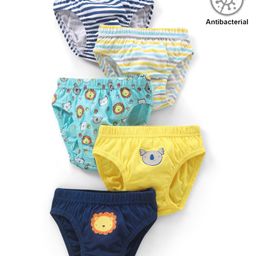 BabyhugCotton Knit Antibacterial Animal Print & Striped Briefs Pack of 5 - Multicolour-image-27