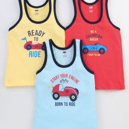 Simply Sinker Sleeveless Vests  Car  Print Pack of 3 - Yellow Red & Blue-picture-10
