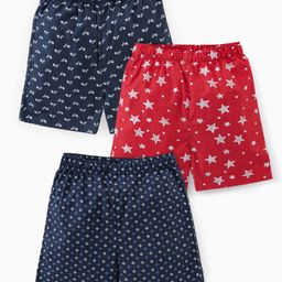 Babyhug Cotton Woven Elasticated Boxers with Stars Print Pack of 3 - Navy Blue & Red-image-2