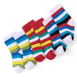 Cute Walk by Babyhug Cotton Blend Ankle Length Anti Bacterial Socks Stripes Design Pack of 3 - Blue & Red-image-66