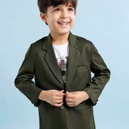 Babyhug Full Sleeves Party Wear Blazer With Graphic Printed T-Shirt - Green & White-image-17