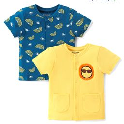 Babyoye 100% Oragnic Cotton with Eco Jiva Finish Half Sleeves Set of Vests Rainbow Print Pack Of 2 - Blue & Yellow-image-36