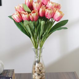 Arick Decor Beautiful Artificial Polyester and Plastic Tulip Flower Bunch - Pink-image-4