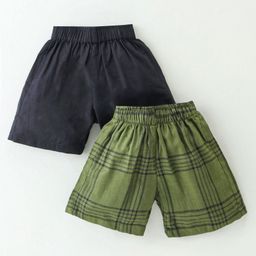 Rikidoos Cotton Pack Of 2 Checked & Solid Boxers - Green & Navy-picture-48