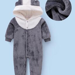 Kookie Kids Full Sleeves Winter Romper with Hood Solid Colour- Charcoal Grey-image-64
