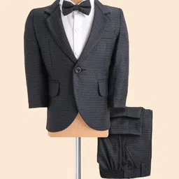 Robo Fry Woven Full Sleeves Striped 3 Piece Party Suit with Bow - Navy Blue-picture-24
