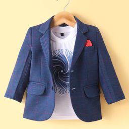 Robo Fry Lycra Knit Full Sleeves Blazer & Half Sleeves Printed T-Shirt - Navy Blue & White-image-96