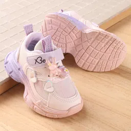 Babyoye Velcro Closure Sneakers with Logo Print & Bunny Applique - Purple-picture-8