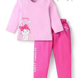 Babyoye Cotton Knit Full Sleeves Night Suit With Kitty Print - Pink-picture-31
