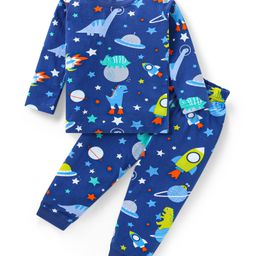 Babyhug Cotton Knit Full Sleeves Night Suit With Dino & Space Theme Print - Navy-image-67