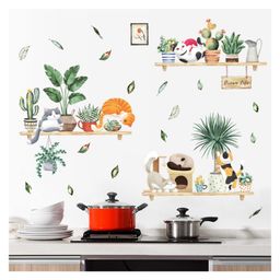 Jaamso Royals Green Plant Potted Kitten StyleVinyl Kids Room Nursery Wall Sticker-picture-13