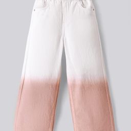 Primo Gino Cotton Woven Full Length Washed Wide Leg Ombre Jeans - White-image-4
